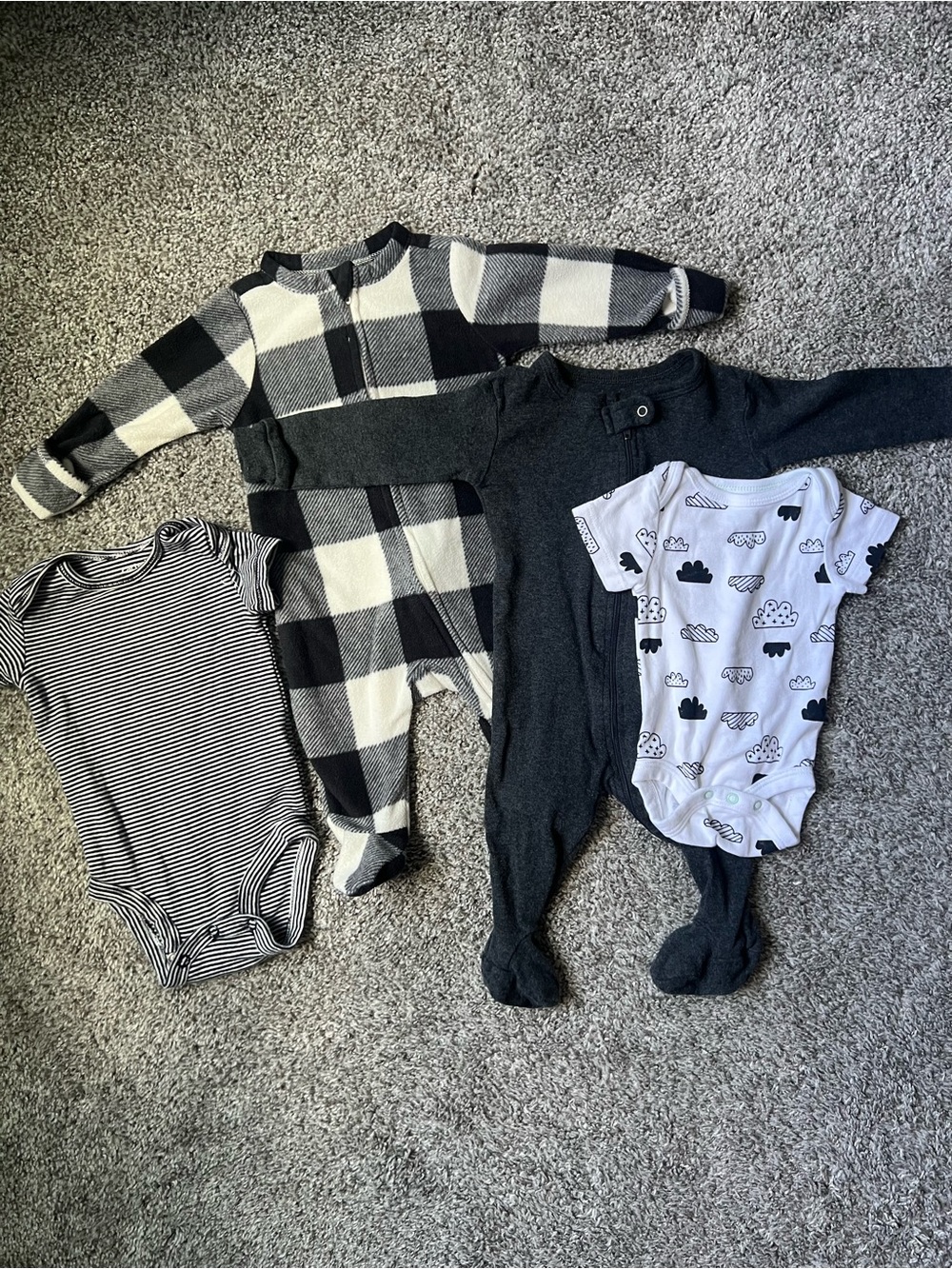 4 Black & White Baby One-Pieces